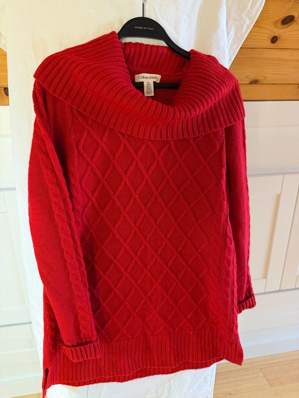 Calvin Klein Red Cable Knit Cowl-Neck Sweater
